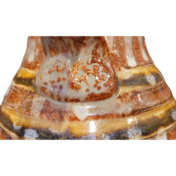 Art Pottery Brown striped and white drip glaze teapot signed - Picture 12 of 13